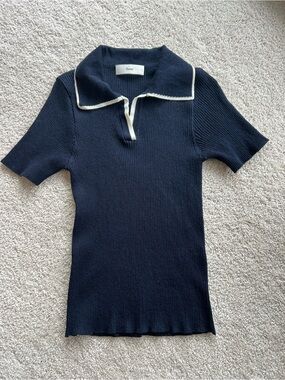 Korean Fashion Brand Dunst navy ripped short sleeve polo